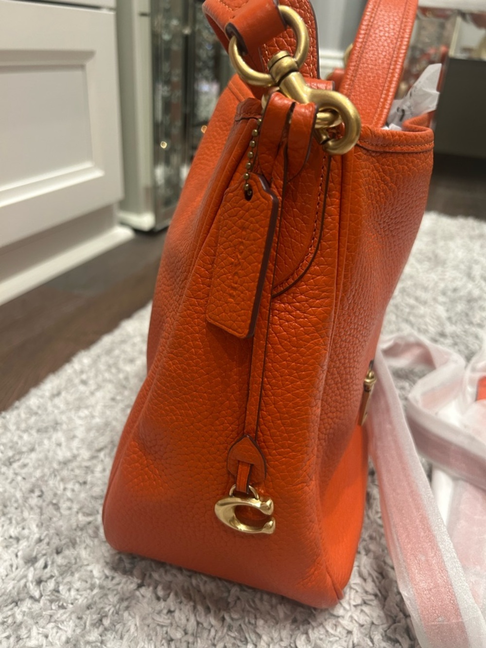 Coach Cary Pebbled Leather Shoulder Bag- Burnt Orange - Picture 3 of 4